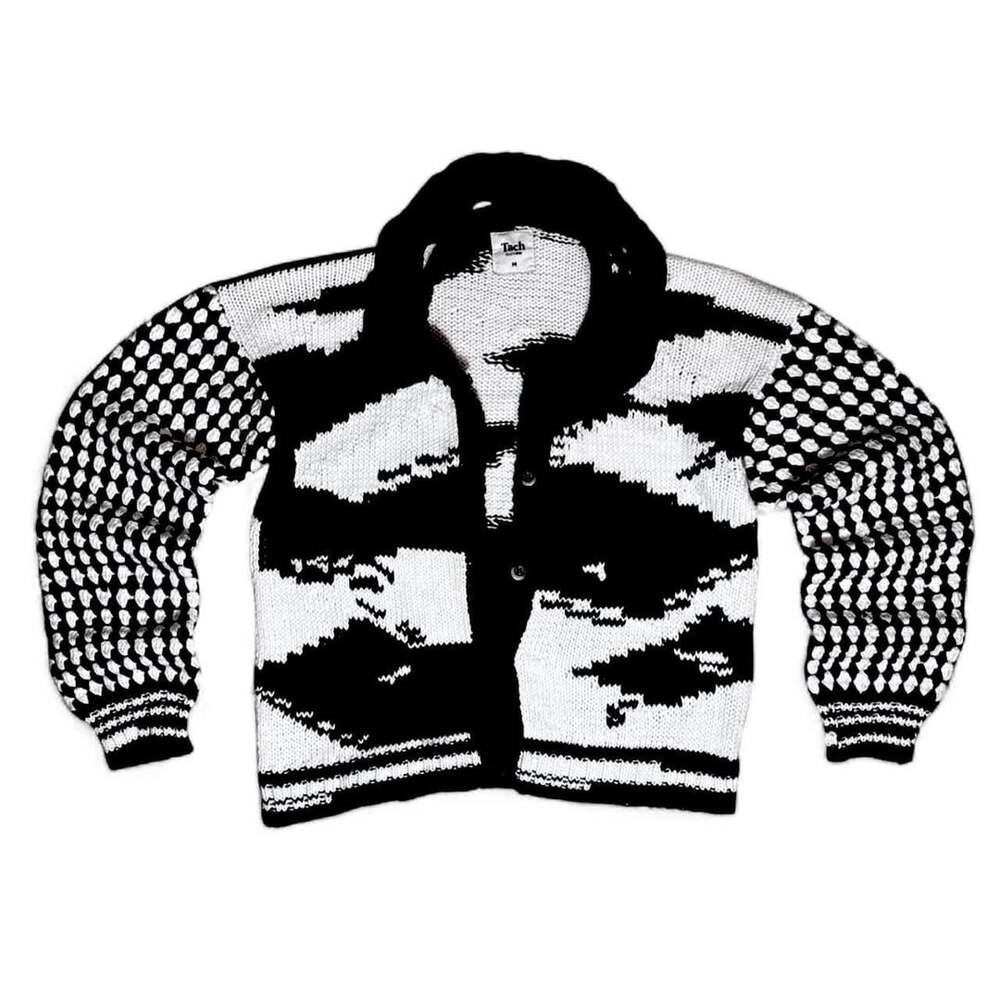 Tach Clothing Knit Cardigan Size M Black White Handmade Oversized